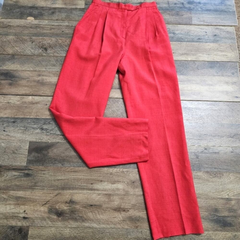 Lillie Rubin Vintage High Rise Lined Pleated Pocket Red Trousers Size 10 Pants